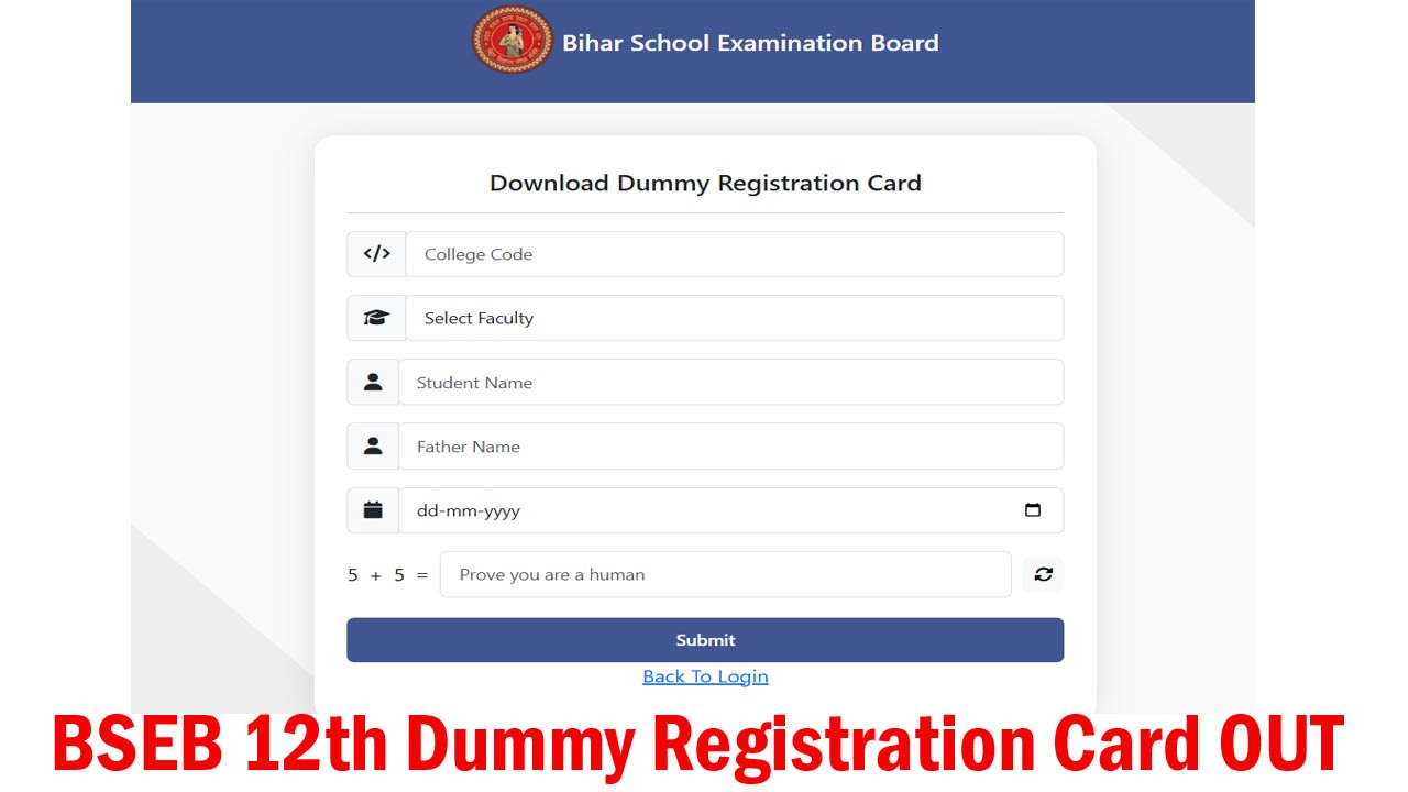 Bihar Board 12th Dummy Registration Card Download 2027