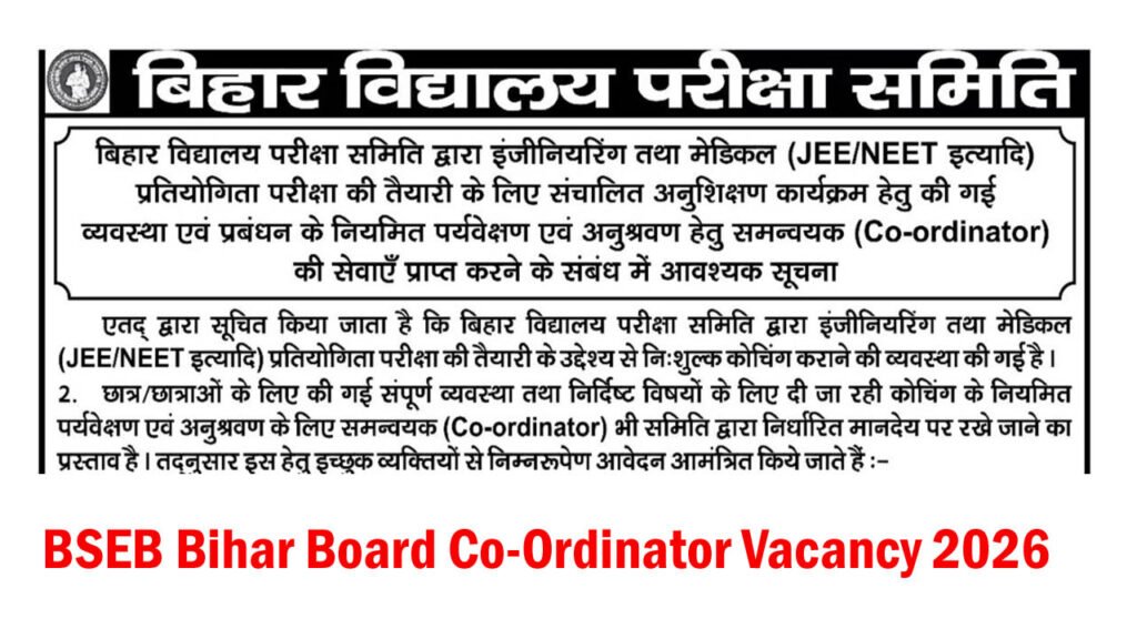 BSEB Bihar Board Co-Ordinator Vacancy 2026