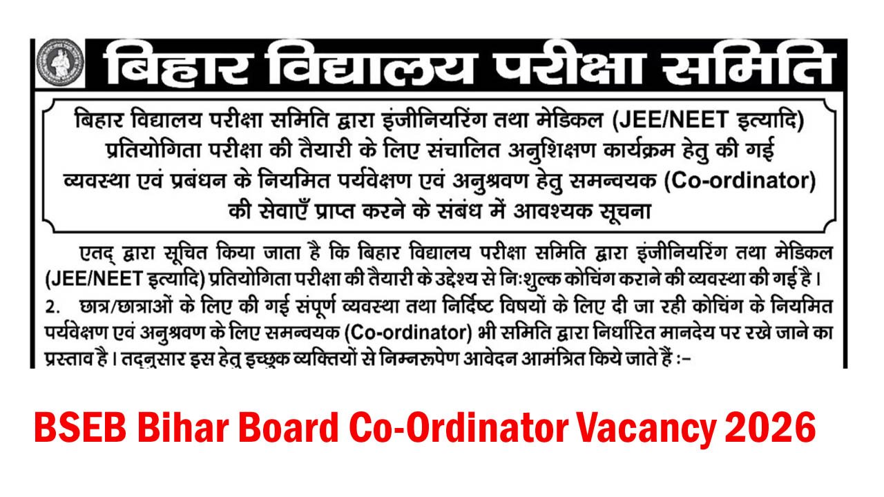BSEB Bihar Board Co-Ordinator Vacancy 2026
