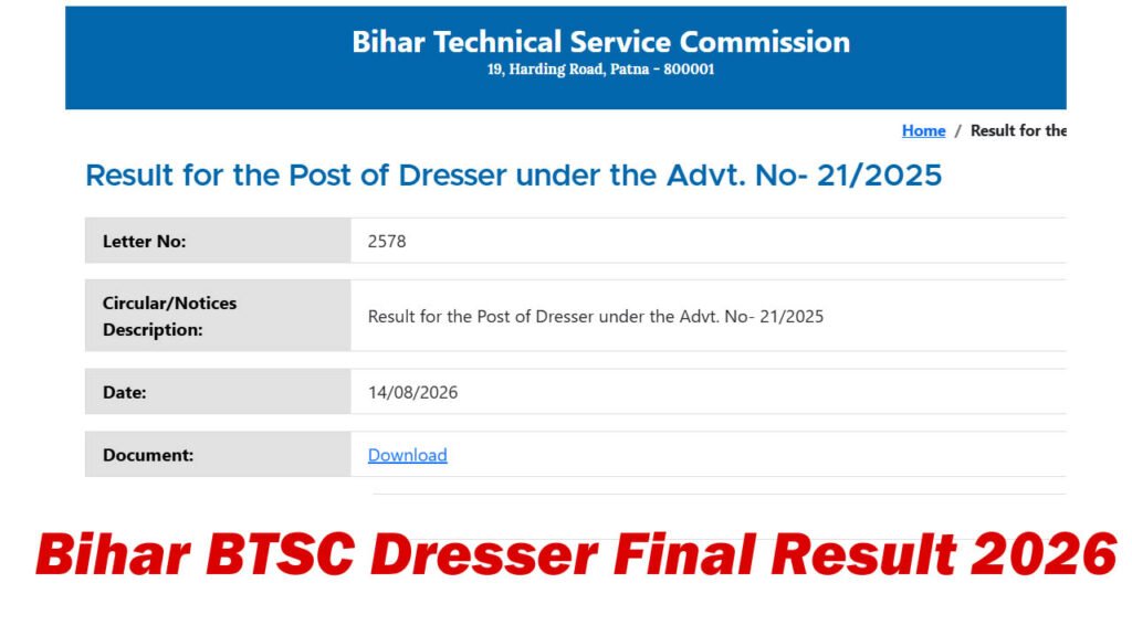 Bihar BTSC Dresser Final Result 2026