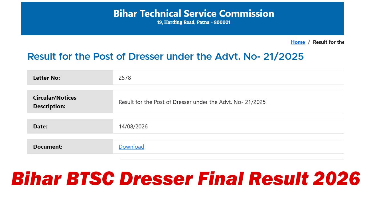 Bihar BTSC Dresser Final Result 2026