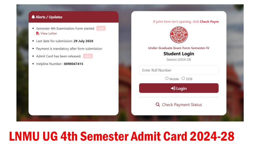 LNMU UG 4th Semester Admit Card 2024-28 Download
